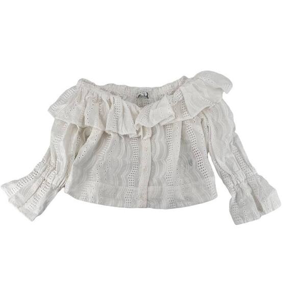 Topshop Blouse White Lace Eyelet Cropped Off The Shoulder Women's Sz US 8 NWT - Picture 1 of 4